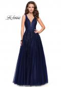 Picture of: A-line Tulle Prom Dress with Floral Lace Applique in Navy, Style: 26353, Detail Picture 2