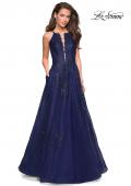 Picture of: Tulle Prom Dress with Lace Bodice and Strappy Back in Navy, Style: 27143, Detail Picture 2