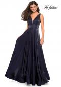 Picture of: Satin Prom Gown with beaded Bust and Pockets in Navy, Style: 27205, Detail Picture 2