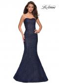 Picture of: Long Mermaid Metallic Lace Strapless Prom Dress in Navy, Style: 27267, Detail Picture 2