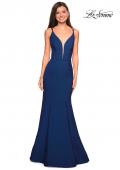 Picture of: Long Jersey Prom Gown with Open Strappy Back in Navy, Style: 27446, Detail Picture 2