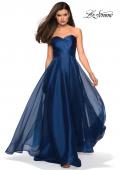 Picture of: Strapless Chiffon Dress with Criss Cross Bodice Detail in Navy, Style: 27515, Detail Picture 2