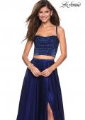 Picture of: Two PIece Satin Prom Dress with Rhinestone Top in Navy, Style: 27607, Detail Picture 2
