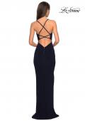 Picture of: Body Hugging Long Jersey Prom Dress with Ruching in Navy, Style: 27720, Detail Picture 2