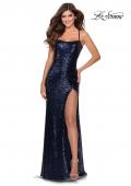 Picture of: Sequin Prom Dress with Criss Cross Open Back in Navy, Style: 28514, Detail Picture 2