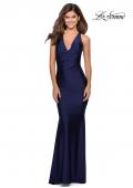 Picture of: Jersey Prom Dress with Deep Dramatic Neckline in Navy, Style: 28579, Detail Picture 2