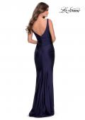 Picture of: Long Jersey Prom Dress with Full V-Shaped Back in Navy, Style: 28634, Detail Picture 2