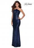Picture of: Sequin Pyramid Neck Prom Dress with Open Back in Navy, Style: 28650, Detail Picture 2