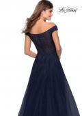 Picture of: Off The Shoulder Beaded Tulle Prom Dress in Navy, Style: 28774, Detail Picture 2