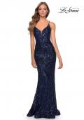 Picture of: Long Prom Dress with Intricate Sequin Lace Design in Navy, Style: 28828, Detail Picture 2