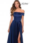 Picture of: Satin Off the Shoulder Evening Dress with Pockets in Navy, Style: 28978, Detail Picture 2