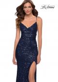 Picture of: Elegant Long Sequin Dress with V Neckline in Navy, Style 29657, Detail Picture 2
