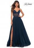 Picture of: Tulle A-line Prom Dress with Corset Sheer Bodice in Navy, Detail Picture 2