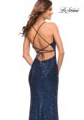 Picture of: Long Sequin Gown in Jewel Tones with V Neckline in Navy, Style: 30374, Detail Picture 2