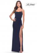 Picture of: Elegant Jersey Dress with Ruching and Square Neckline in Navy, Style: 31078, Detail Picture 2