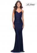 Picture of: Criss Cross Ruched Bodice Elegant Jersey Dress in Navy, Style: 31122, Detail Picture 2
