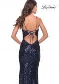 Picture of: Long Sequin Dress with Lace Up Strappy Back in Navy, Style: 31518, Detail Picture 2