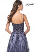 Picture of: Two Tone A-Line Tulle Gown with Ruching and Sequin Lace Detail in Navy, Style: 32185, Detail Picture 2