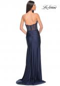 Picture of: Rhinestone Embellished Gown with Ruched Skirt in Navy, Style: 32316, Detail Picture 2