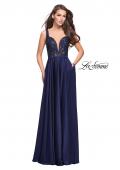 Picture of: Long A line Prom Dress with Lace Up Side Cut Outs in Navy, Style: 25436, Detail Picture 3