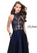 Picture of: Long Prom Dress with Satin A-line Skirt and Beading in Navy, Style: 25617, Detail Picture 3