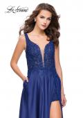 Picture of: Long Prom Dress with Beaded Lace Bodice and Open Back in Navy, Style: 25645, Detail Picture 3