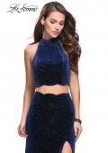 Picture of: Two Piece Velvet Prom Dress with Scallop Detail and Slit in Navy, Style: 25667, Detail Picture 3
