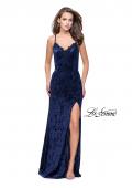 Picture of: Crushed Velvet Prom Dress with Lace Neckline in Navy, Style: 25881, Detail Picture 3
