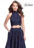 Picture of: Long Lace A-line Two Piece Prom Dress with Cut Outs in Navy, Style: 26103, Detail Picture 3