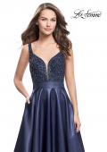 Picture of: Long Mikado Prom Dress with Beaded Bodice in Navy, Style: 26203, Detail Picture 3