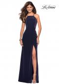 Picture of: Two Tone Long Gown with High Neckline and Side Slit in Navy, Style: 26962, Detail Picture 3