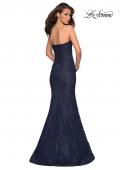 Picture of: Long Mermaid Metallic Lace Strapless Prom Dress in Navy, Style: 27267