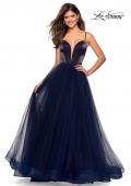 Picture of: Tulle evening Gown with Satin Bust and V Shaped Back in Navy, Style: 27485, Detail Picture 3