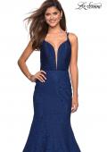 Picture of: Mermaid Style Lace Dress with Strappy Open Back in Navy, Style: 27560, Detail Picture 3