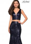 Picture of: Fully sequin Two Piece Floor Length Prom Gown in Navy, Style: 27590, Detail Picture 3
