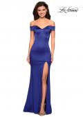 Picture of: Form Fitting Off the Shoulder Satin Prom Dress in Navy, Style: 27752, Detail Picture 3