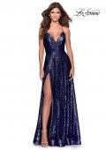 Picture of: Sequin A-line Prom Dress with Slit and Pockets in Navy, Style: 28276, Detail Picture 3