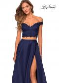 Picture of: Two Piece Dress with Sheer Off the Shoulder Top in Navy, Style: 28704, Detail Picture 3