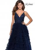 Picture of: Layered Tulle Prom Dress with Sheer Rhinestone Top in Navy, Style: 28788, Detail Picture 3