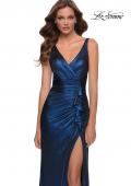 Picture of: Gorgeous Metallic Jersey Gown with Ruffle Detail in Navy, Style 29759, Detail Picture 3
