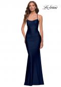 Picture of: On Trend Jersey Long Dress with Ruching on Bodice in Navy, Style 29873, Detail Picture 3
