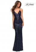 Picture of: Print Sequin Gown in Jewel Tones with V Neckline in Blue, Style: 30496, Detail Picture 3