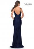 Picture of: Criss Cross Ruched Bodice Elegant Jersey Dress in Navy, Style: 31122, Detail Picture 3