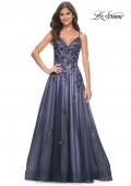Picture of: Two Tone A-Line Tulle Gown with Ruching and Sequin Lace Detail in Navy, Style: 32185, Detail Picture 3