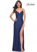 Picture of: Chic Jersey Dress with Ruching and Illusion Back in Blue, Style: 32287, Detail Picture 3