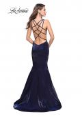 Picture of: Long Form Fitting Mermaid Prom Dress with Deep V in Navy, Style: 25494, Detail Picture 2