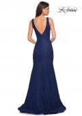 Picture of: Stretch Lace Prom Dress with Plunging Neckline in Navy, Style: 27464, Detail Picture 4