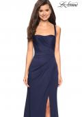 Picture of: Long Jersey Gown with Size Ruching and Slit in Navy, Style: 27470, Detail Picture 4