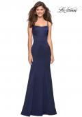 Picture of: Fitted Long Dress with Seams and Large Gold Zipper in Navy, Style: 27524, Detail Picture 4