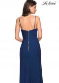 Picture of: Classic Long Jersey Gown with Side Ruching and Slit in Navy, Style: 27626, Detail Picture 4